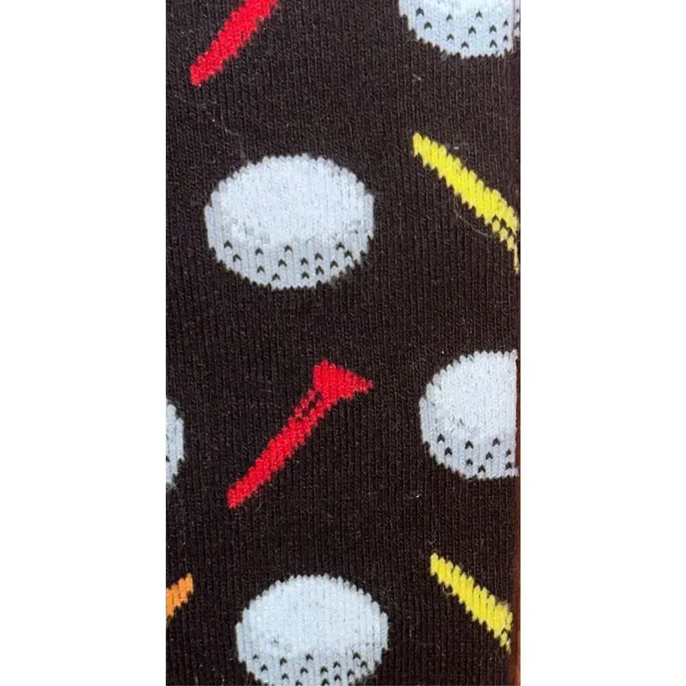 NEW WITH TAGS Yo Sox Black with Golf Balls and Tees Design Men's Crew Socks Size